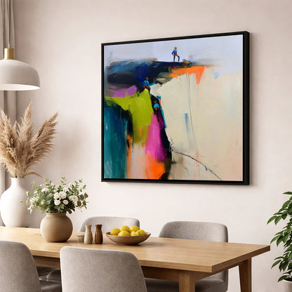 Abstract Climbers on a Crag lake district walking wall art displayed in a dining room