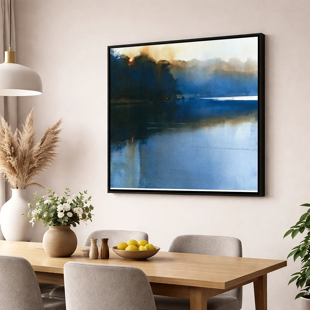 Indigo Lake at Dawn lake district lake wall art displayed in a dining room