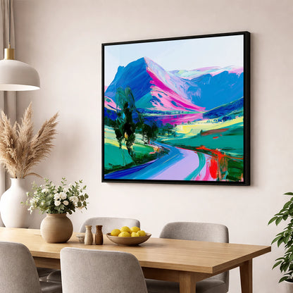 Vivid Magenta Lake District Fells lake district fell wall art displayed in a dining room