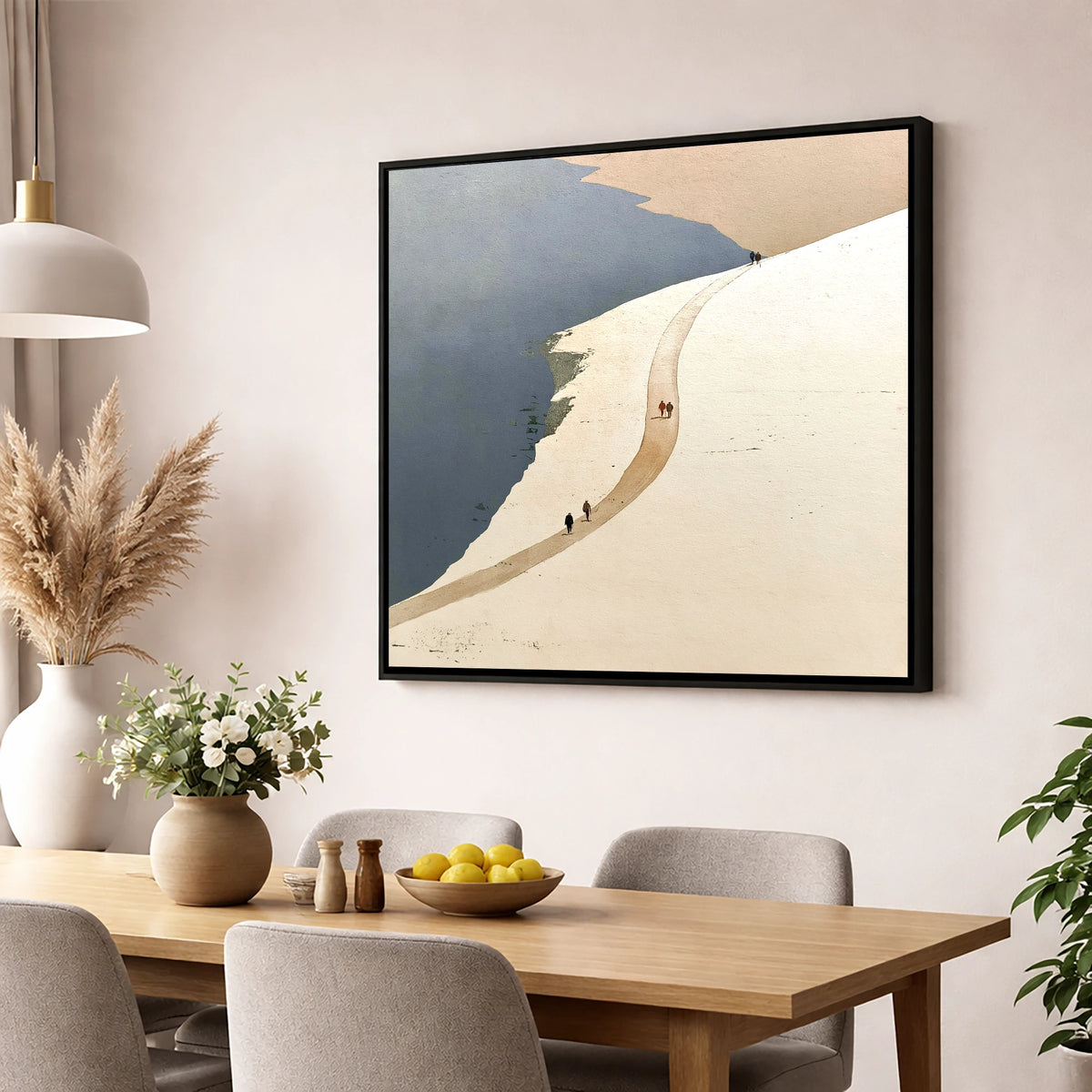 Fell Walkers on the High Ridge Path lake district walking wall art displayed in a dining room