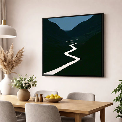 Silver River in Shadowed Valley lake district waterfall wall art displayed in a dining room