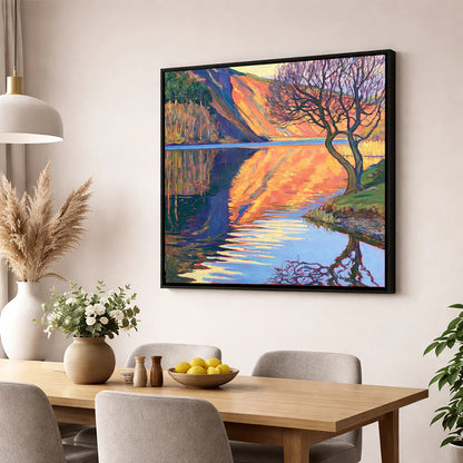 Vibrant Bassenthwaite Lake Reflections lake district lake wall art displayed in a dining room