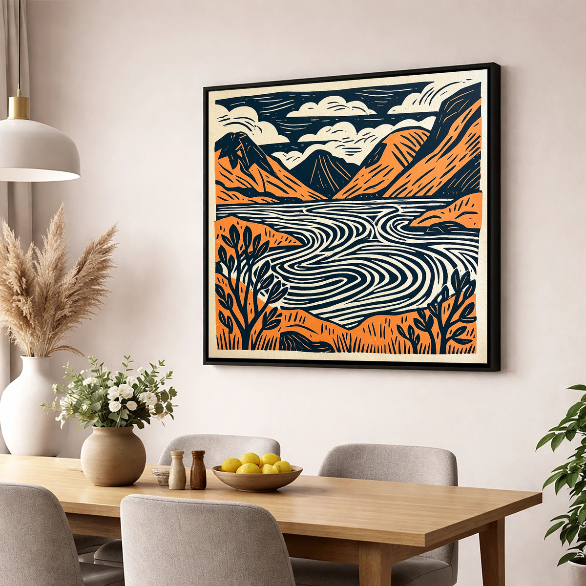 Wasdale Valley in Terracotta lake district valley wall art displayed in a dining room