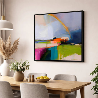 Vibrant Rainbow After Lakeland Rain lake district sky wall art displayed in a dining room