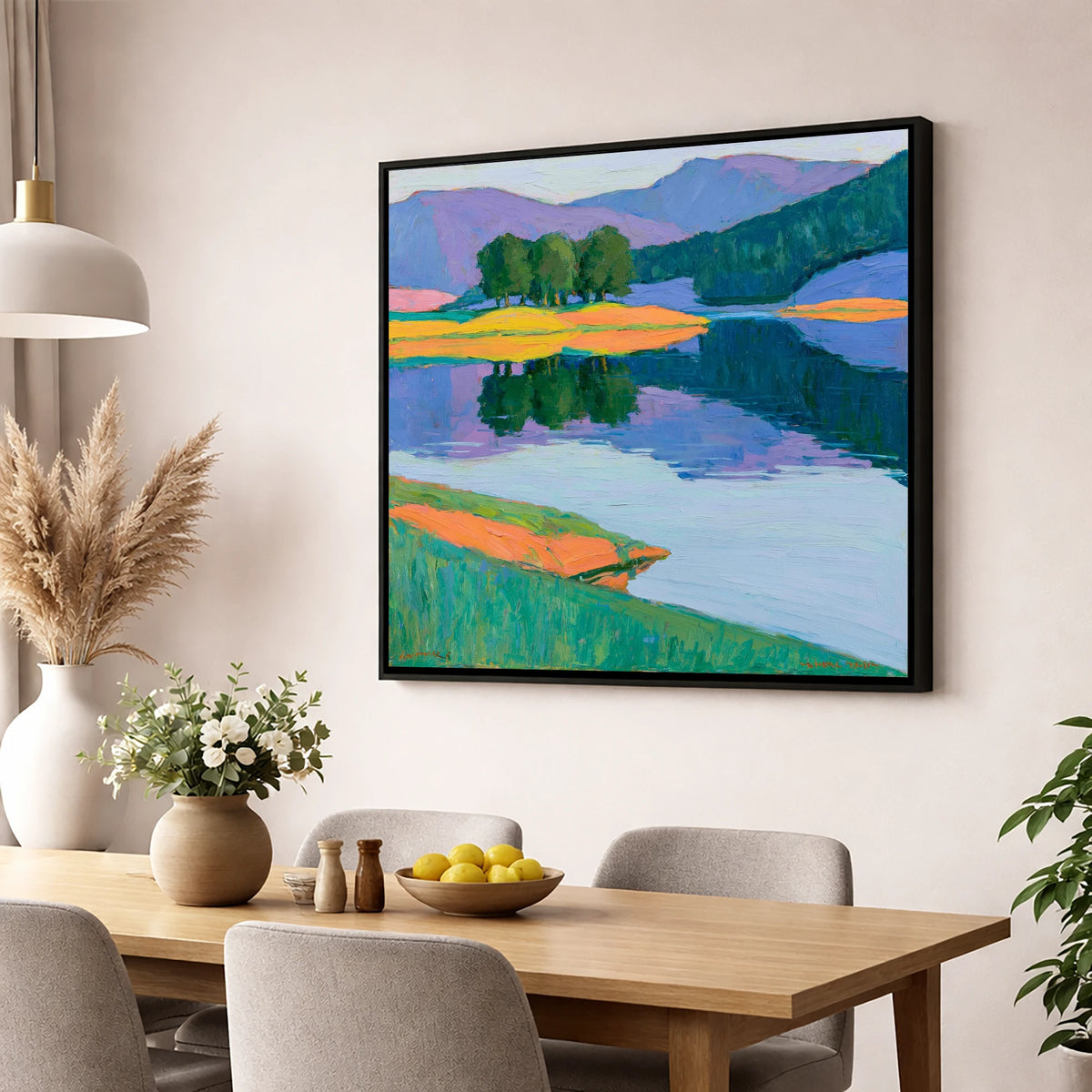 Vivid Reflections on the Lake lake district lake wall art displayed in a dining room