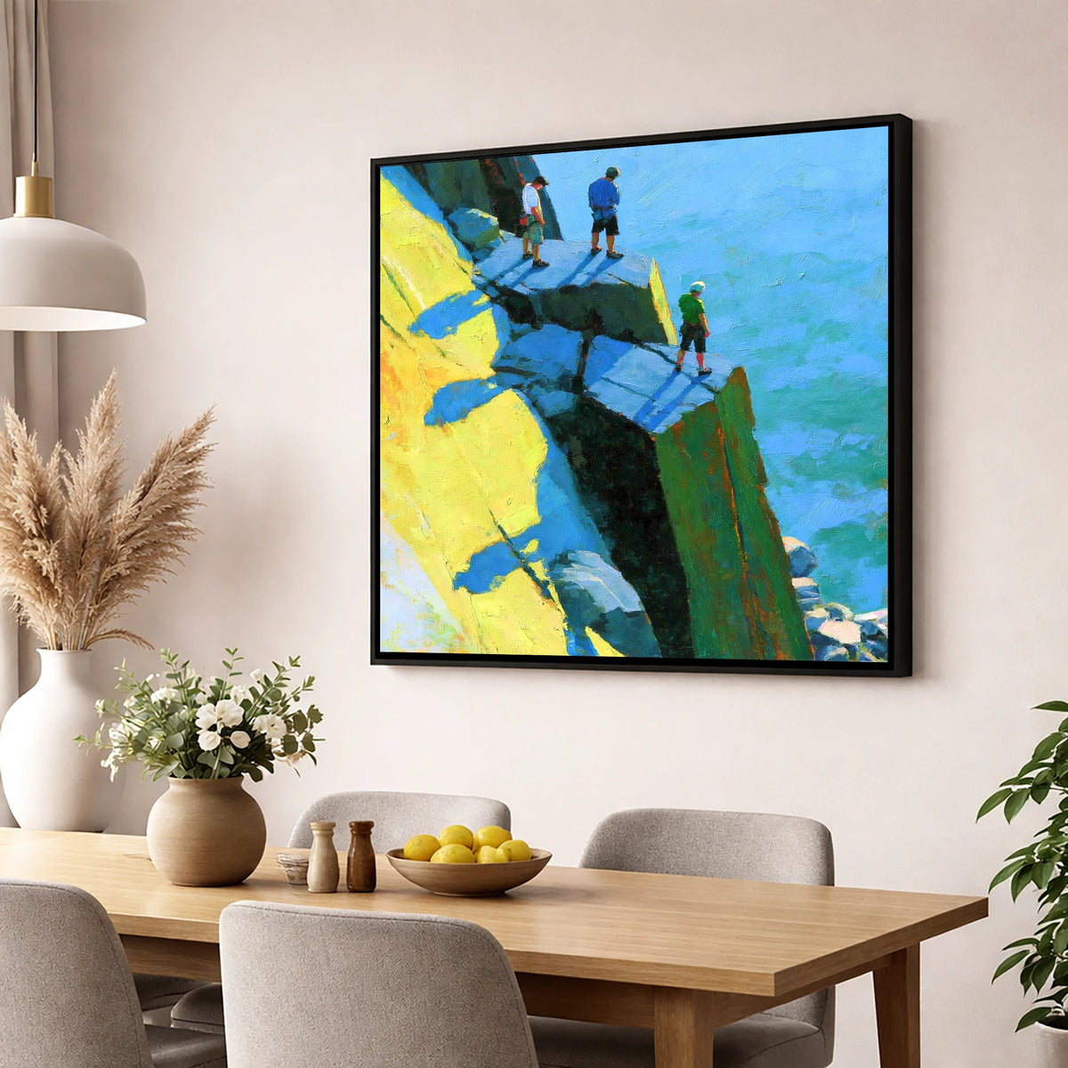 High Crag Climbers in Bright Sun lake district walking wall art displayed in a dining room