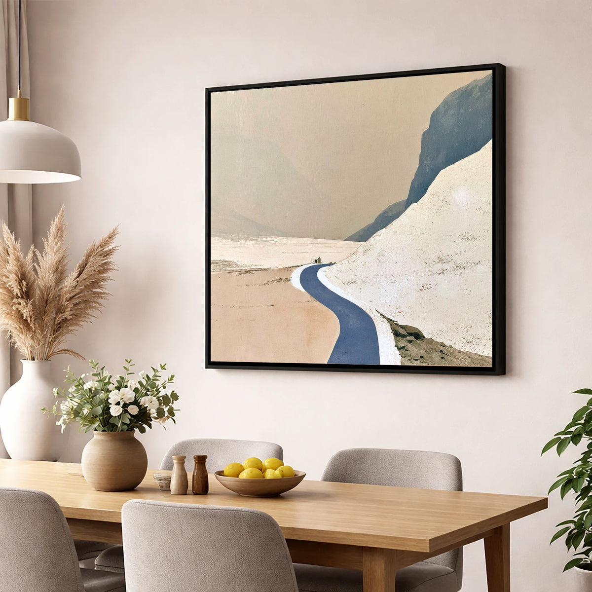 Blue Mountain Road to the Bothy lake district valley wall art displayed in a dining room