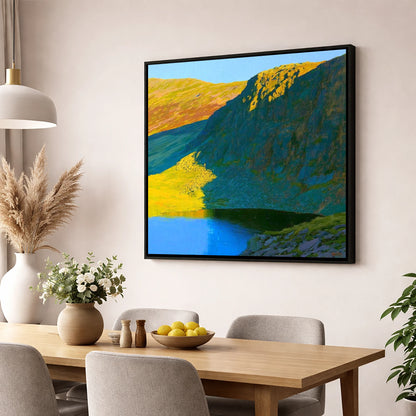 Vibrant Esk Pike and Tarn lake district fell wall art displayed in a dining room