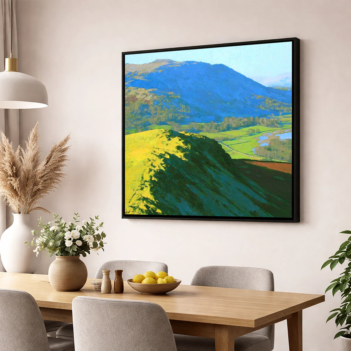 Sunlit Ridge on Black Fell lake district fell wall art displayed in a dining room
