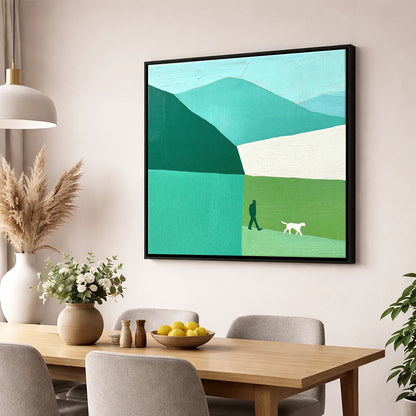 Braithwaite Dog Walker in Teal gifts for dog walkers wall art displayed in a dining room