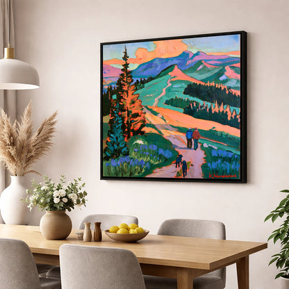 Vibrant Cat Bells Dog Walk gifts for dog walkers wall art displayed in a dining room