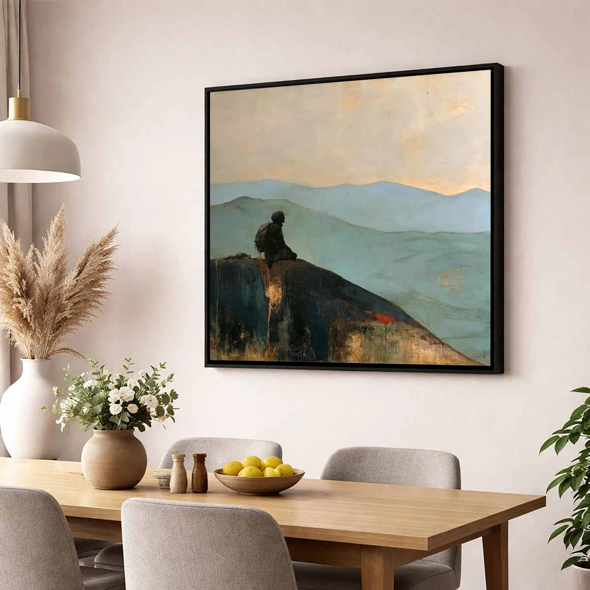 Silhouetted Walker on Blencathra Escarpment lake district fell wall art displayed in a dining room