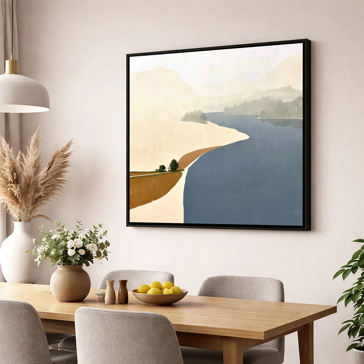 River Derwent Sweeping Shores lake district waterfall wall art displayed in a dining room