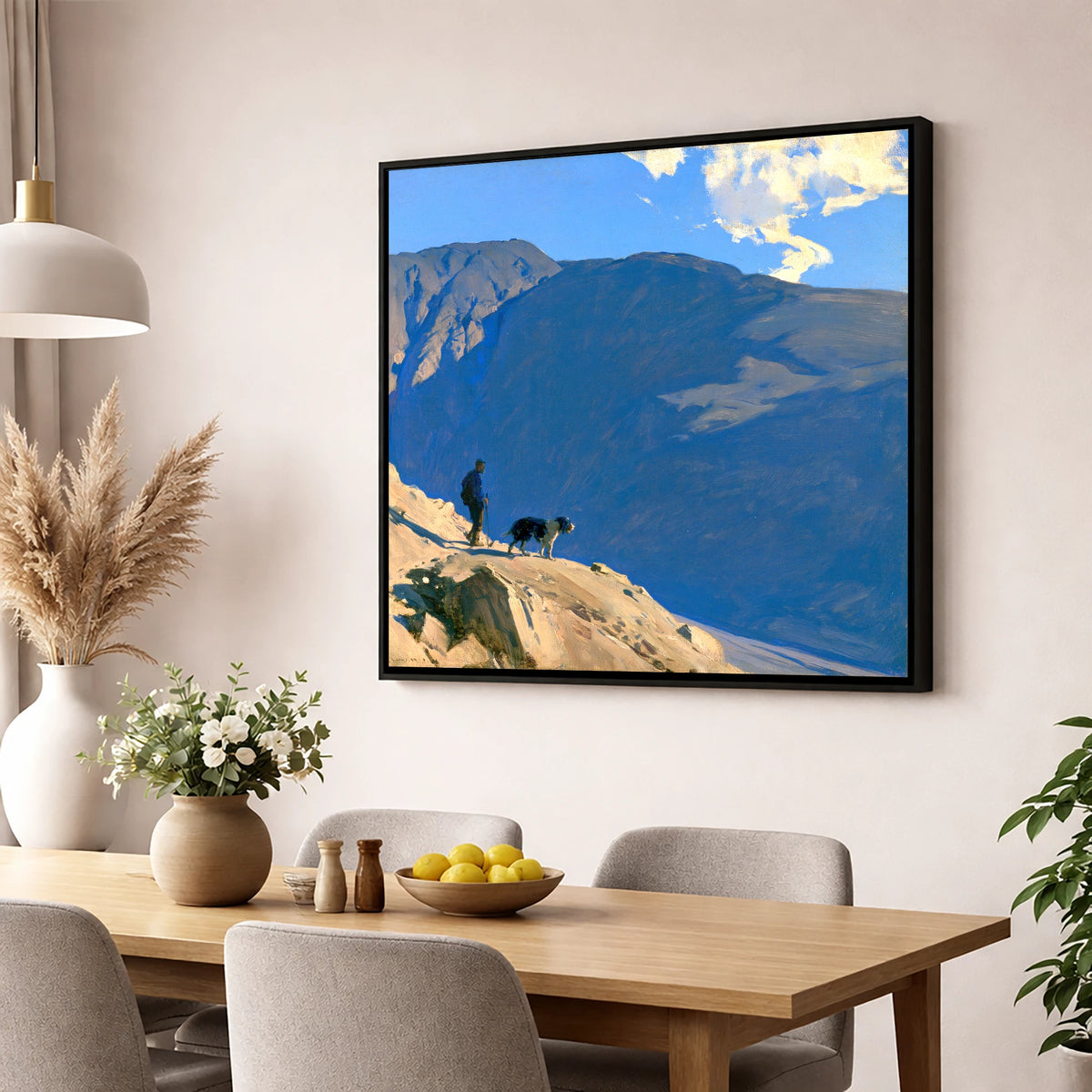Great Gable Walker and Dog gifts for dog walkers wall art displayed in a dining room