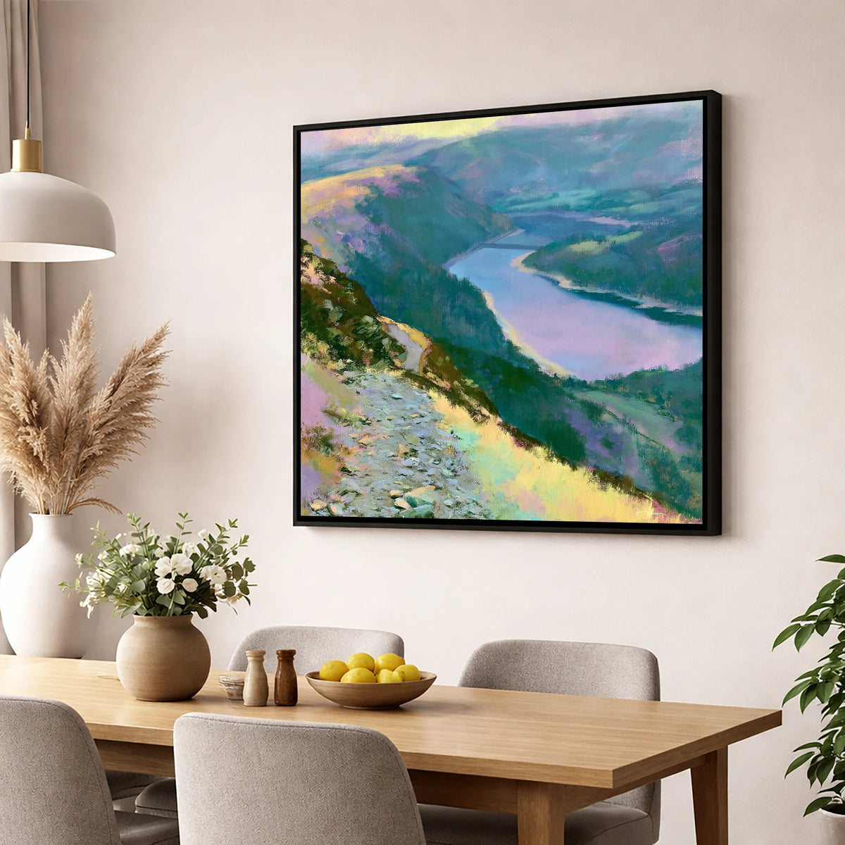 Vivid Thirlmere From Helvellyn Path lake district lake wall art displayed in a dining room