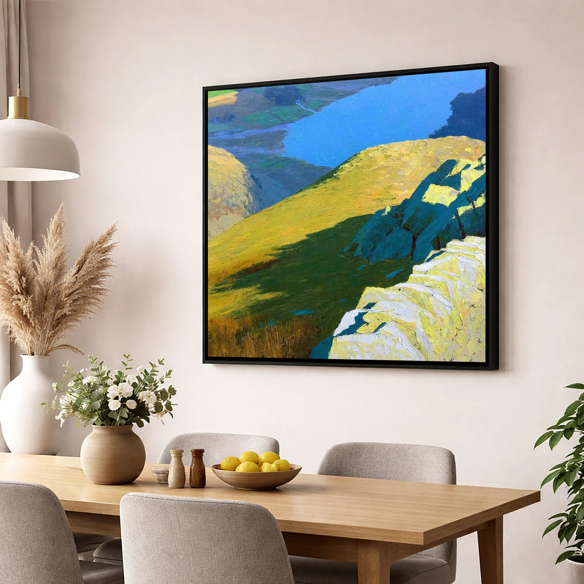 Sunlit Ridge on Stone Arthur lake district fell wall art displayed in a dining room
