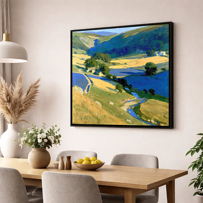 Golden Fields in the Dale lake district valley wall art displayed in a dining room