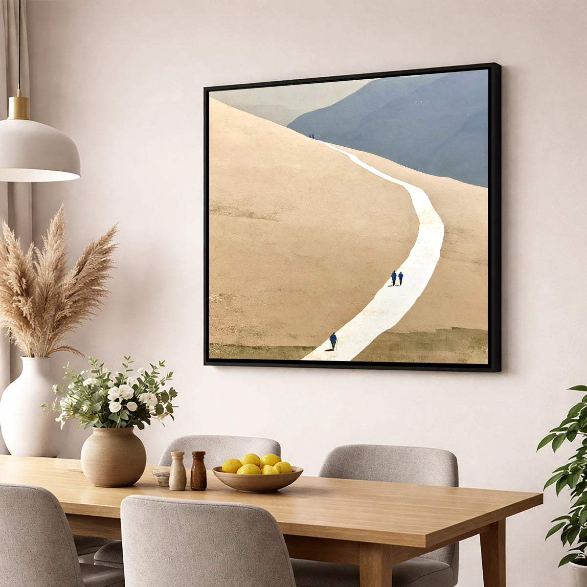 Winding Path across the Ochre Fells lake district walking wall art displayed in a dining room