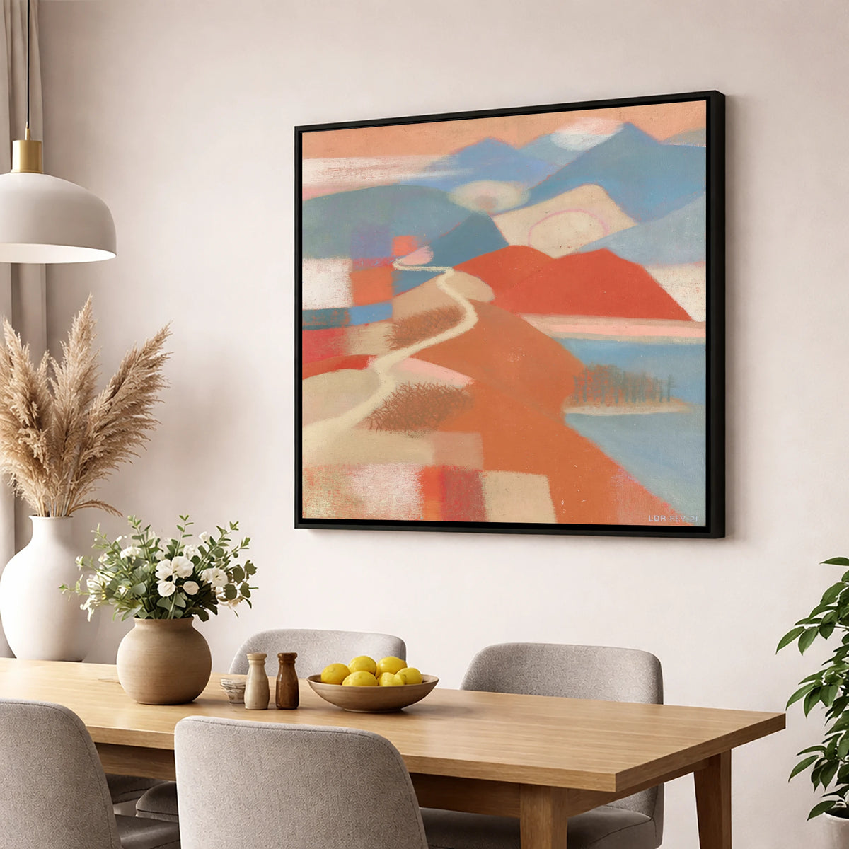 Terracotta Ridge on Cat Bells lake district fell wall art displayed in a dining room