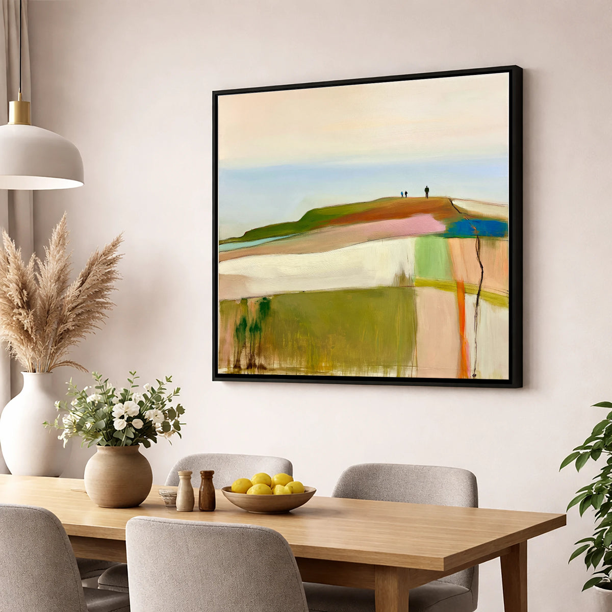 Abstract Fell Ridge with Hikers lake district fell wall art displayed in a dining room