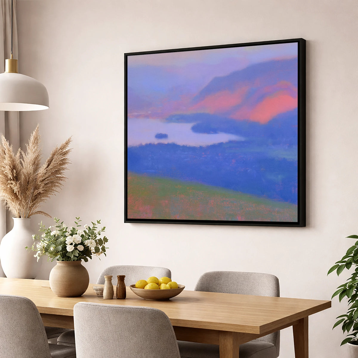 Keswick And Derwentwater At Twilight lake district village wall art displayed in a dining room