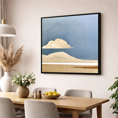 Isolated Farmhouse Beneath Blue Fells lake district sky wall art displayed in a dining room