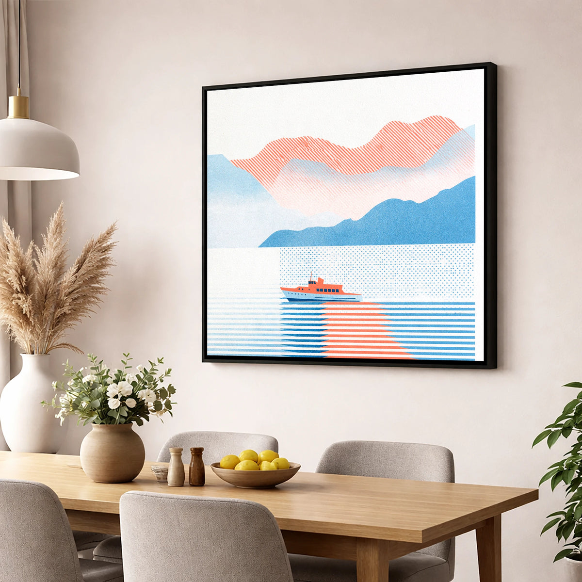 Graphic Windermere Lake Cruiser lake district lake wall art displayed in a dining room