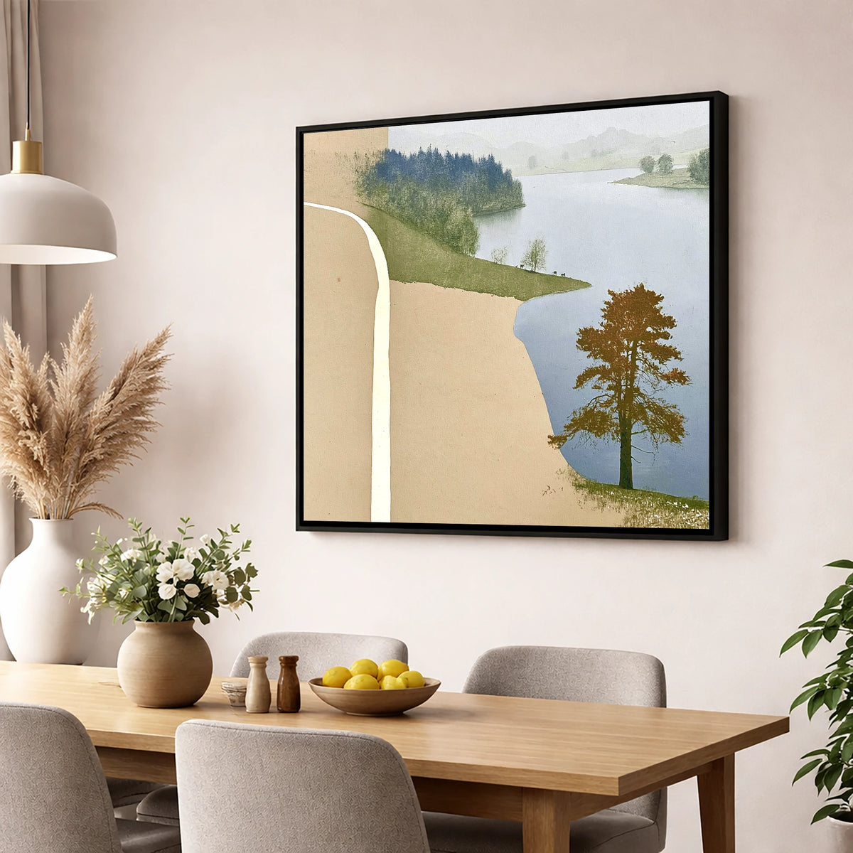 Lone Tree at Tarn Hows lake district lake wall art displayed in a dining room