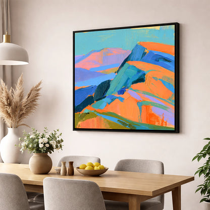 Bright Orange Fell Summit lake district fell wall art displayed in a dining room