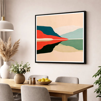 Contemporary Calm Lake Reflections lake district lake wall art displayed in a dining room