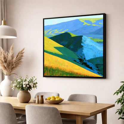Vibrant Sunlit Fells and Deep Blue Shadows lake district sky wall art displayed in a dining room