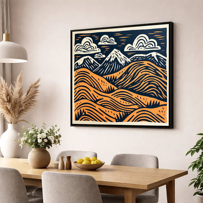 Terracotta Fells Summit View lake district fell wall art displayed in a dining room