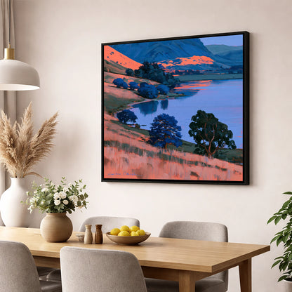 Coral Fells and Blue Lake lake district lake wall art displayed in a dining room