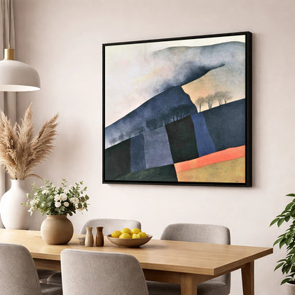Misty Mountain Ridge in Indigo lake district fell wall art displayed in a dining room