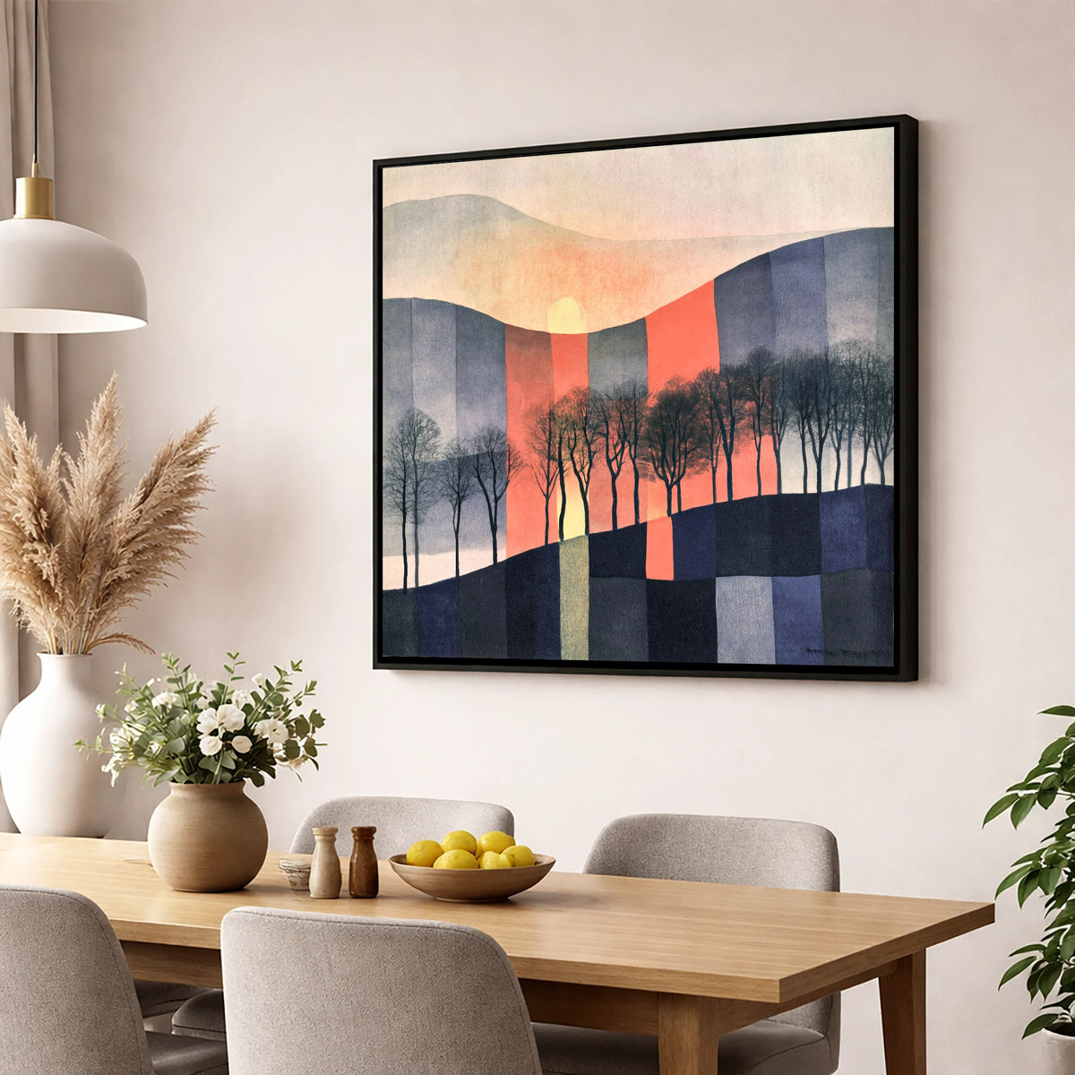 Abstract Sunset on Lakeland Fells lake district sky wall art displayed in a dining room