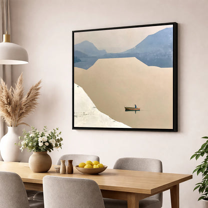 Lone Rower on an Ochre Lake lake district lake wall art displayed in a dining room