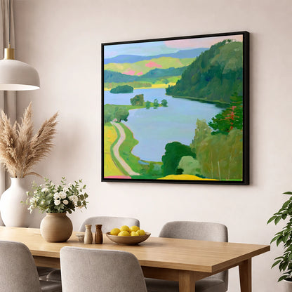 Vibrant Rydal Water Lakeside Path lake district lake wall art displayed in a dining room