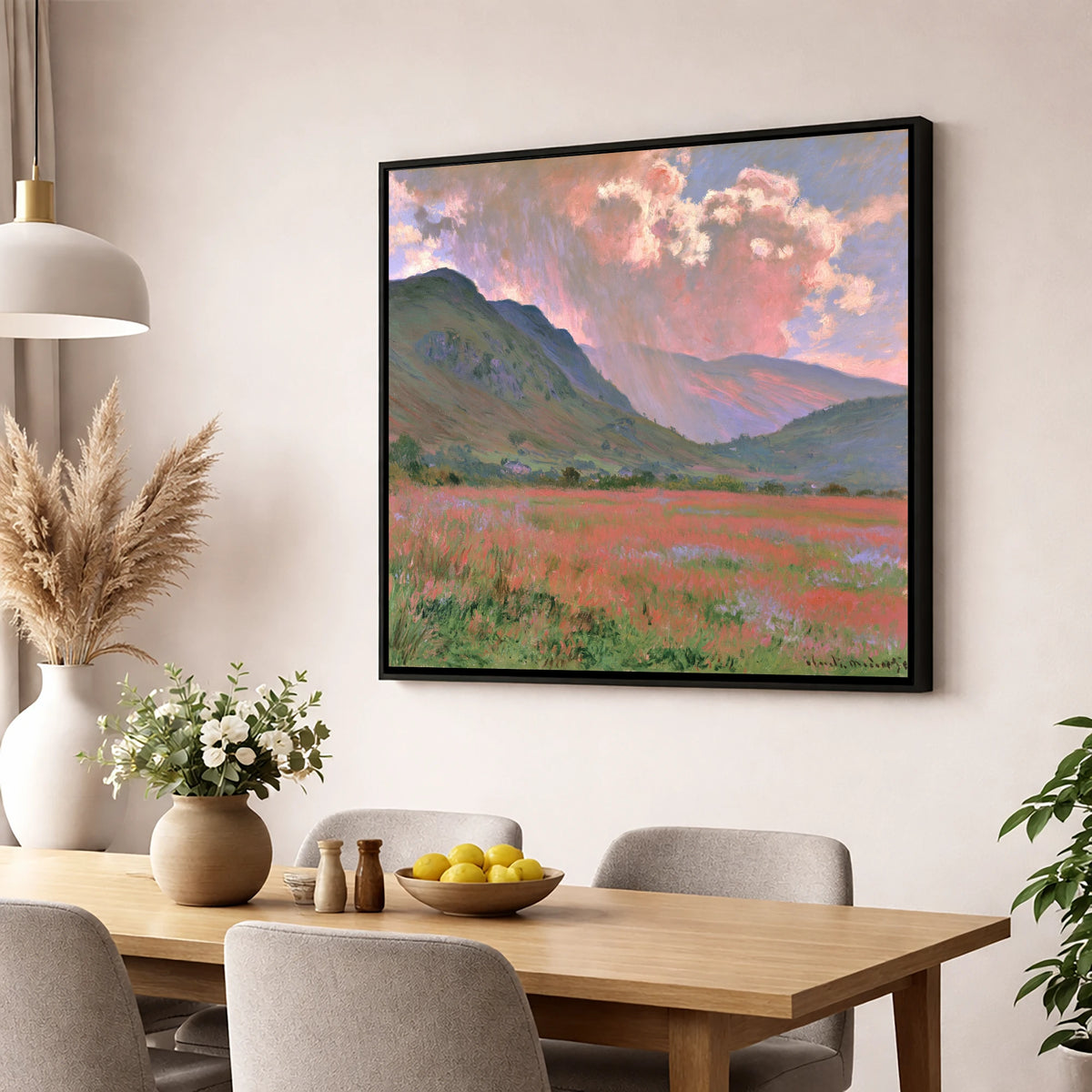 Radiant Storm Clouds Over Fells lake district sky wall art displayed in a dining room