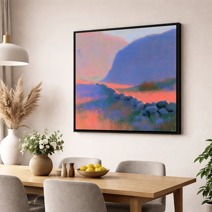 Drystone Wall in Twilight Valley lake district valley wall art displayed in a dining room
