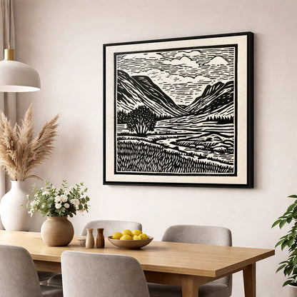 Great Langdale in Stark Contrast lake district valley wall art displayed in a dining room