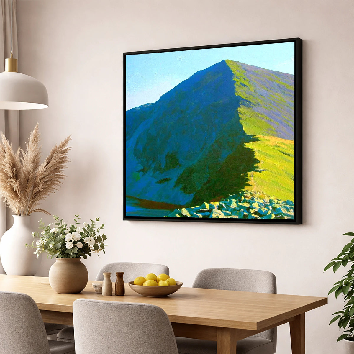 Sunlit Ridge of Ill Bell lake district fell wall art displayed in a dining room