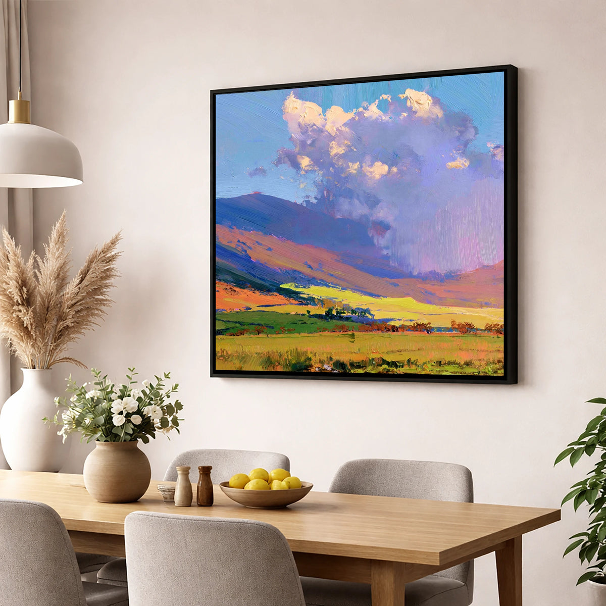 Vivid Fells Under Passing Shower lake district fell wall art displayed in a dining room