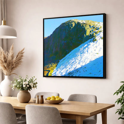 Winter Snow On Sergeant's Crag lake district fell wall art displayed in a dining room