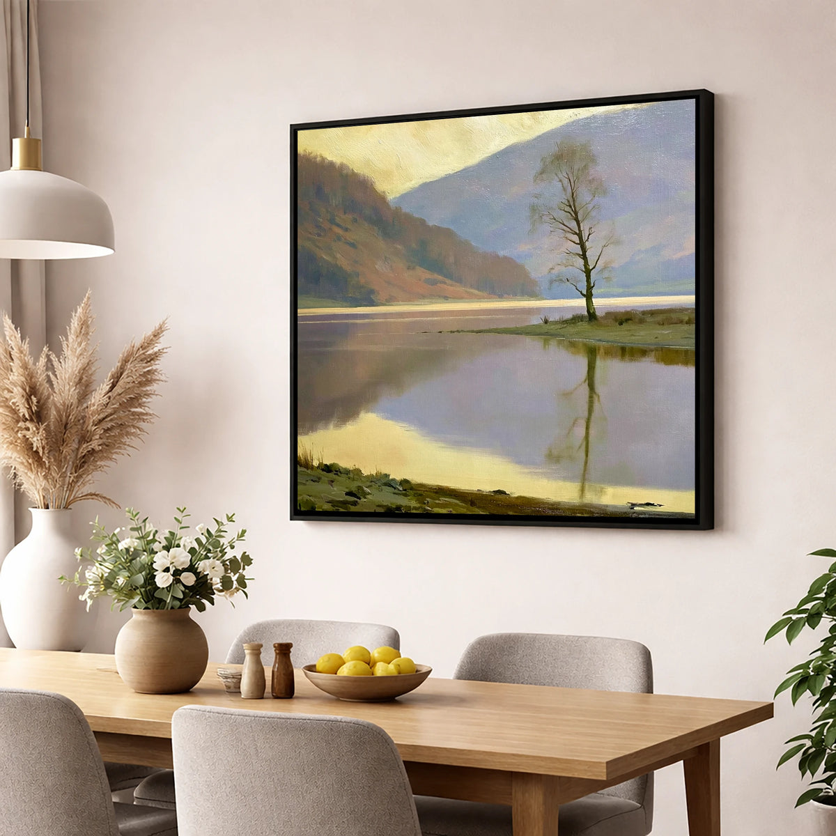 Lone Tree at Bassenthwaite Lake lake district lake wall art displayed in a dining room