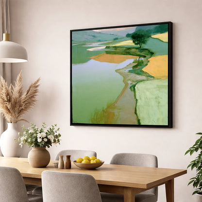 Winding Lake and Golden Fells lake district lake wall art displayed in a dining room