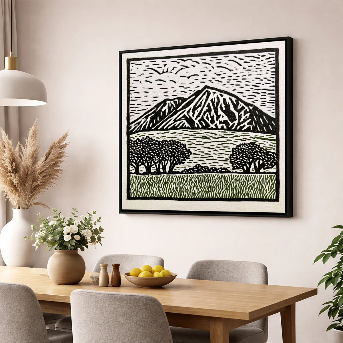 Bold Blencathra in High Contrast lake district fell wall art displayed in a dining room