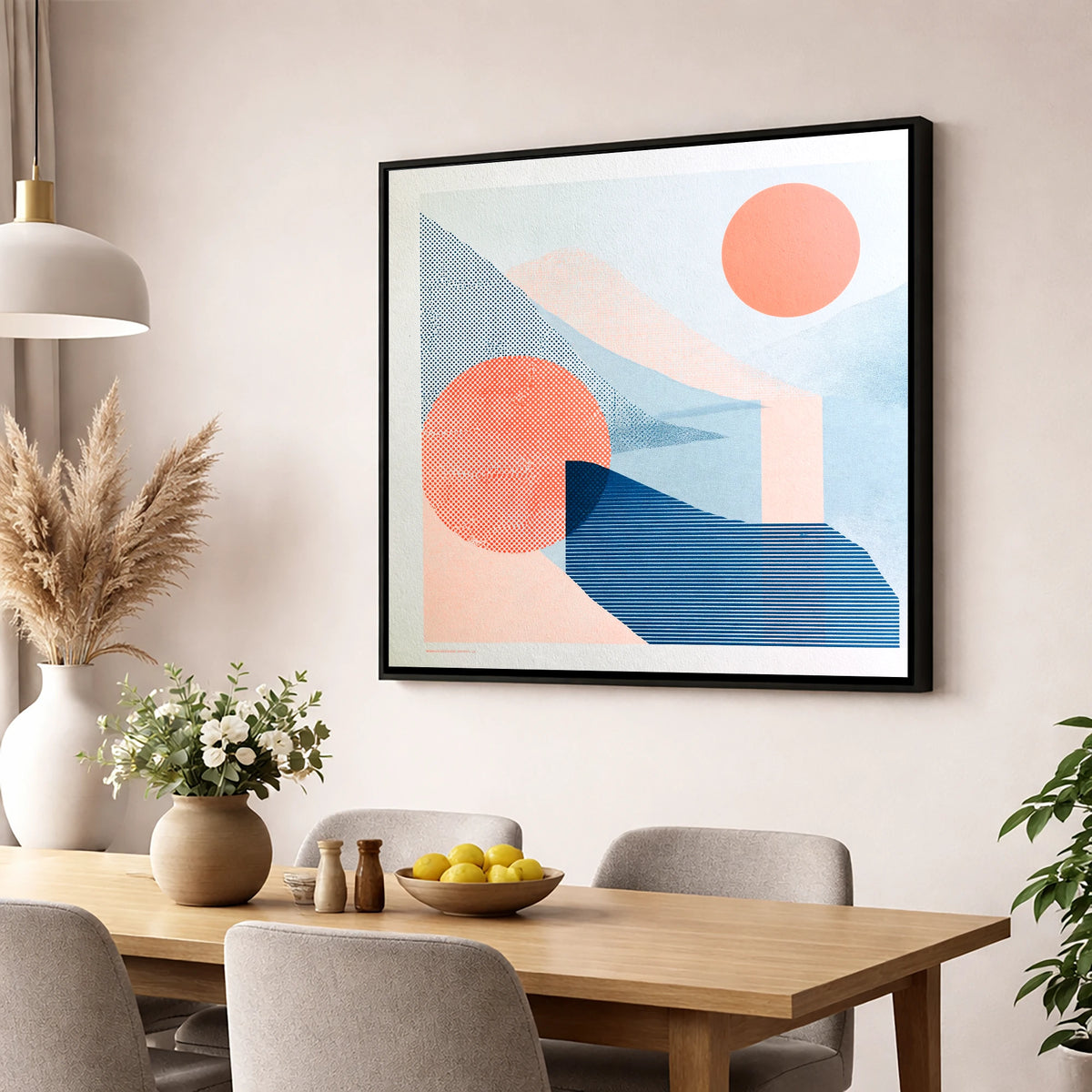 Ennerdale Valley Geometric Abstract lake district valley wall art displayed in a dining room