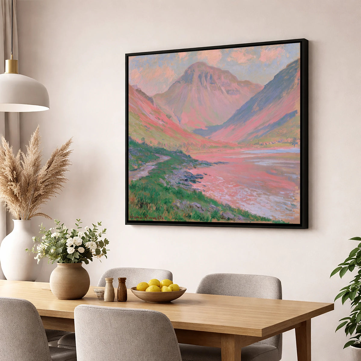 Great Gable in Coral Light lake district fell wall art displayed in a dining room