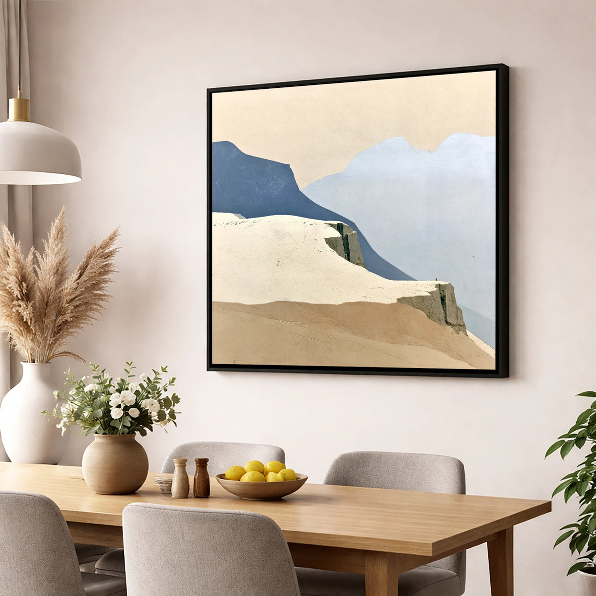 Lone Figure on High Fell Crag lake district fell wall art displayed in a dining room