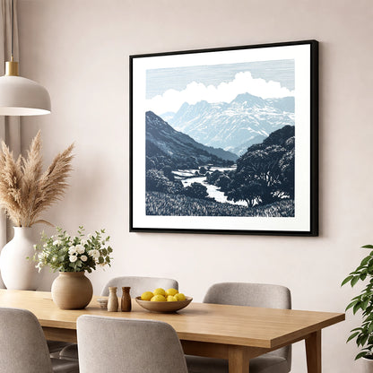 Great Langdale Slate Blue Fells lake district valley wall art displayed in a dining room